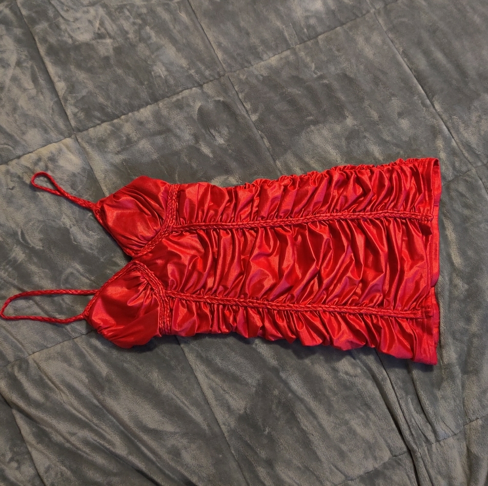 Red San Julian spaghetti strap ruched dress